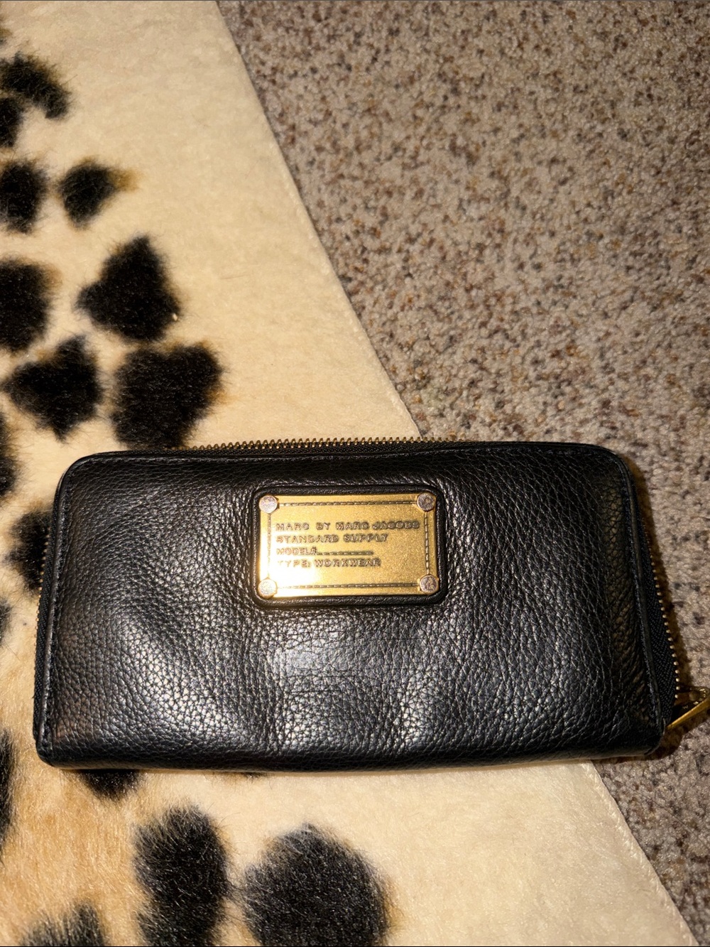 Marc By Marc Jacobs Black Leather Zip-Around Wallet with Gold Plate